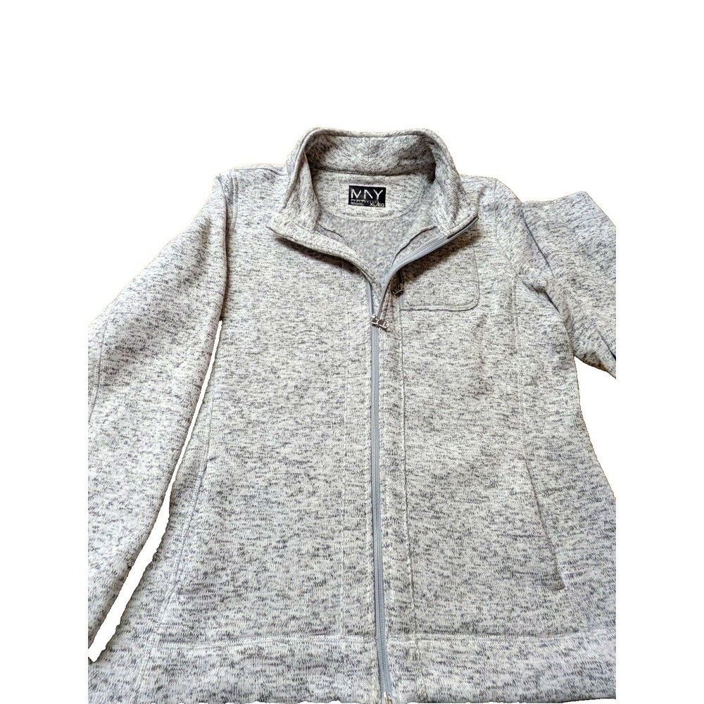 Marc New York MNY Women’s Gray Marbled Full Zip Pockets Fleece Jacket  Size XL